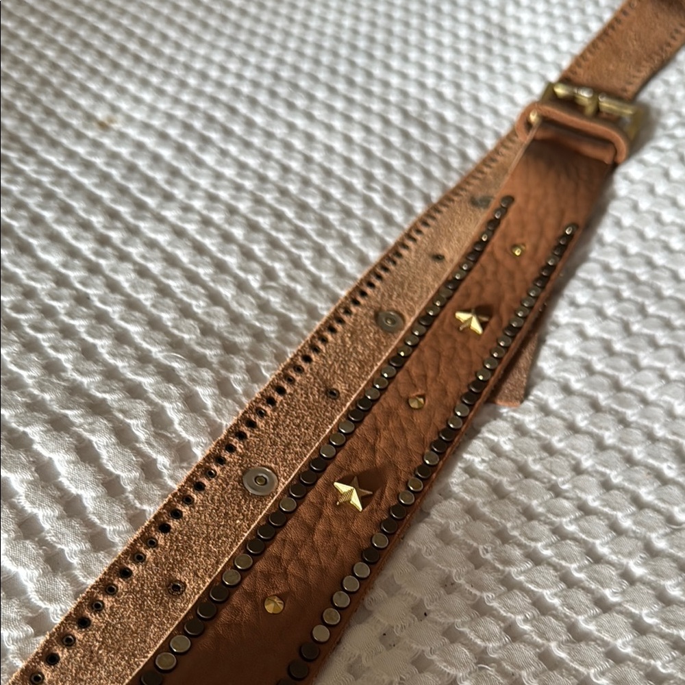 Zadig & Voltaire Tan Leather Studded Belt SIZE T3